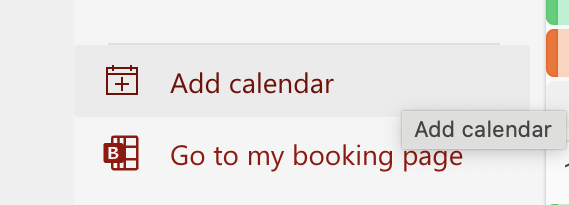 Red text that states: "Add Outlook Caldendar" and "Go to my Booking Page"