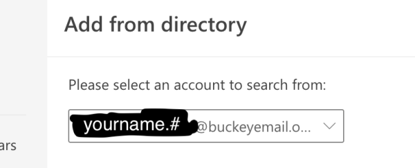 A dropdown menu shows the email address: "yourname.#@buckeyemail.osu.edu"